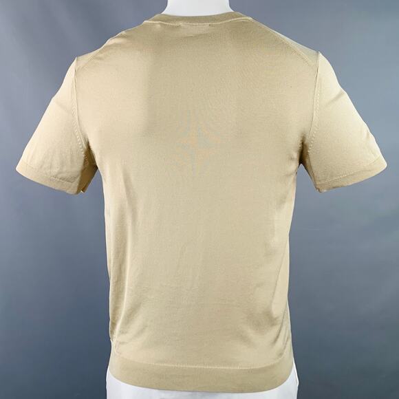 SANDRO Size L Beige Knit Acetate Blend Crew Neck T-shirt - Picture 3 of 7